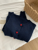 Jeanne — Deep Grey Wool-Knit Love-Buckle Cardigan