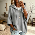 Solid color casual knit sweater - hood detail