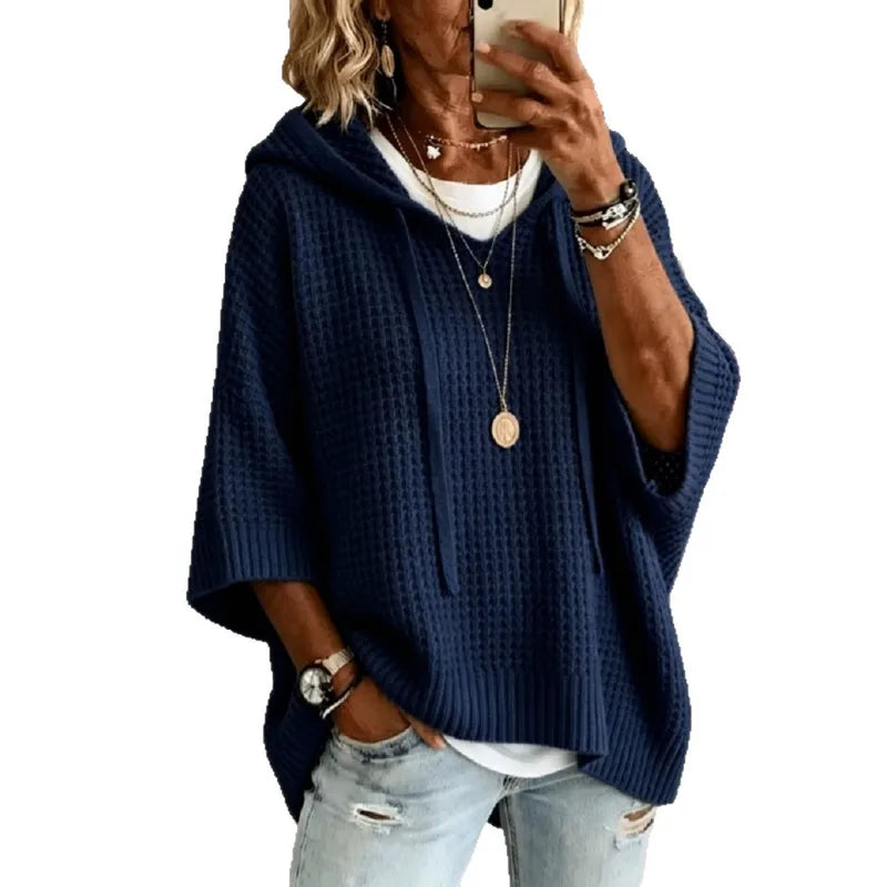 Solid color casual knit sweater - knit detail