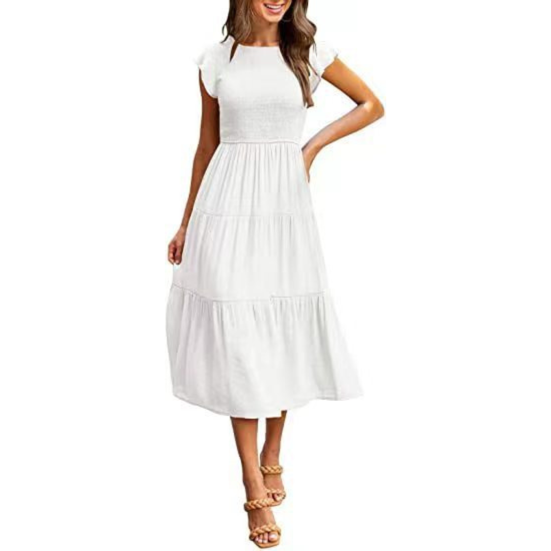 The Inès — Flutter Sleeve Midi Dress