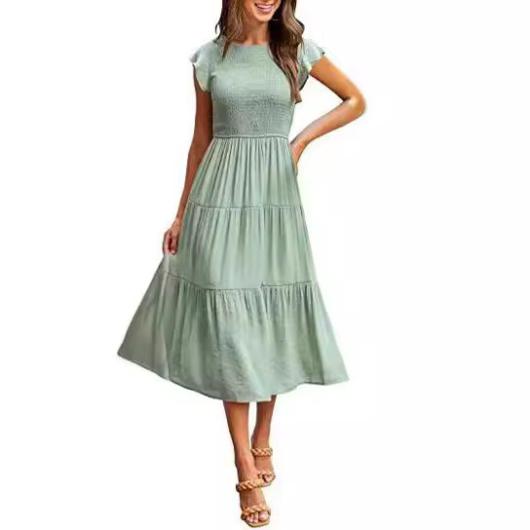 The Inès — Flutter Sleeve Midi Dress