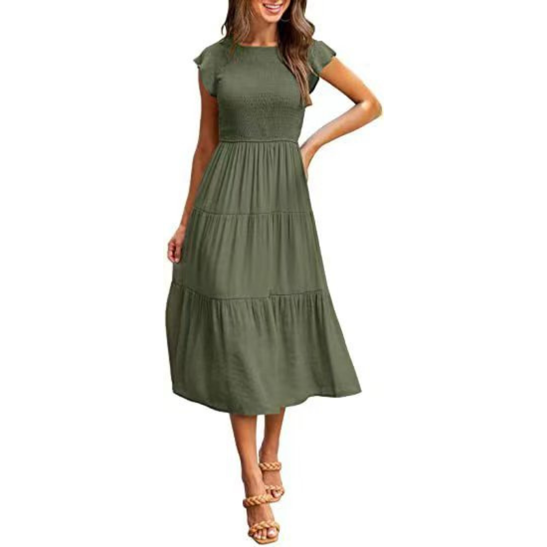 The Inès — Flutter Sleeve Midi Dress