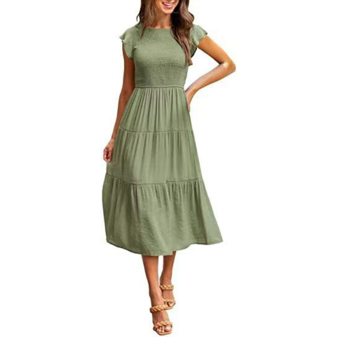 The Inès — Flutter Sleeve Midi Dress