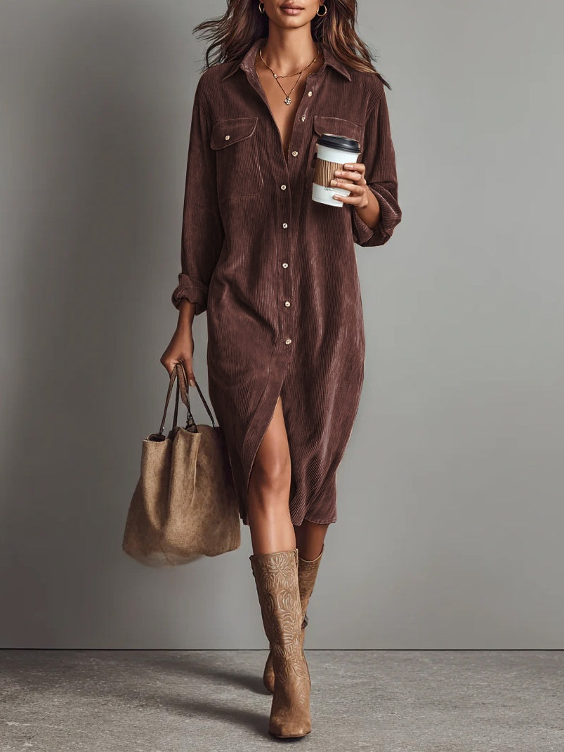 Cordelia — Relaxed Corduroy Double-Pocket Midi Dress