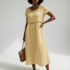 Olivia Eyelet Trim Midi Dress - Yellow