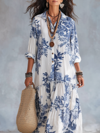 Iris — Blue Floral Button-Down Maxi Dress