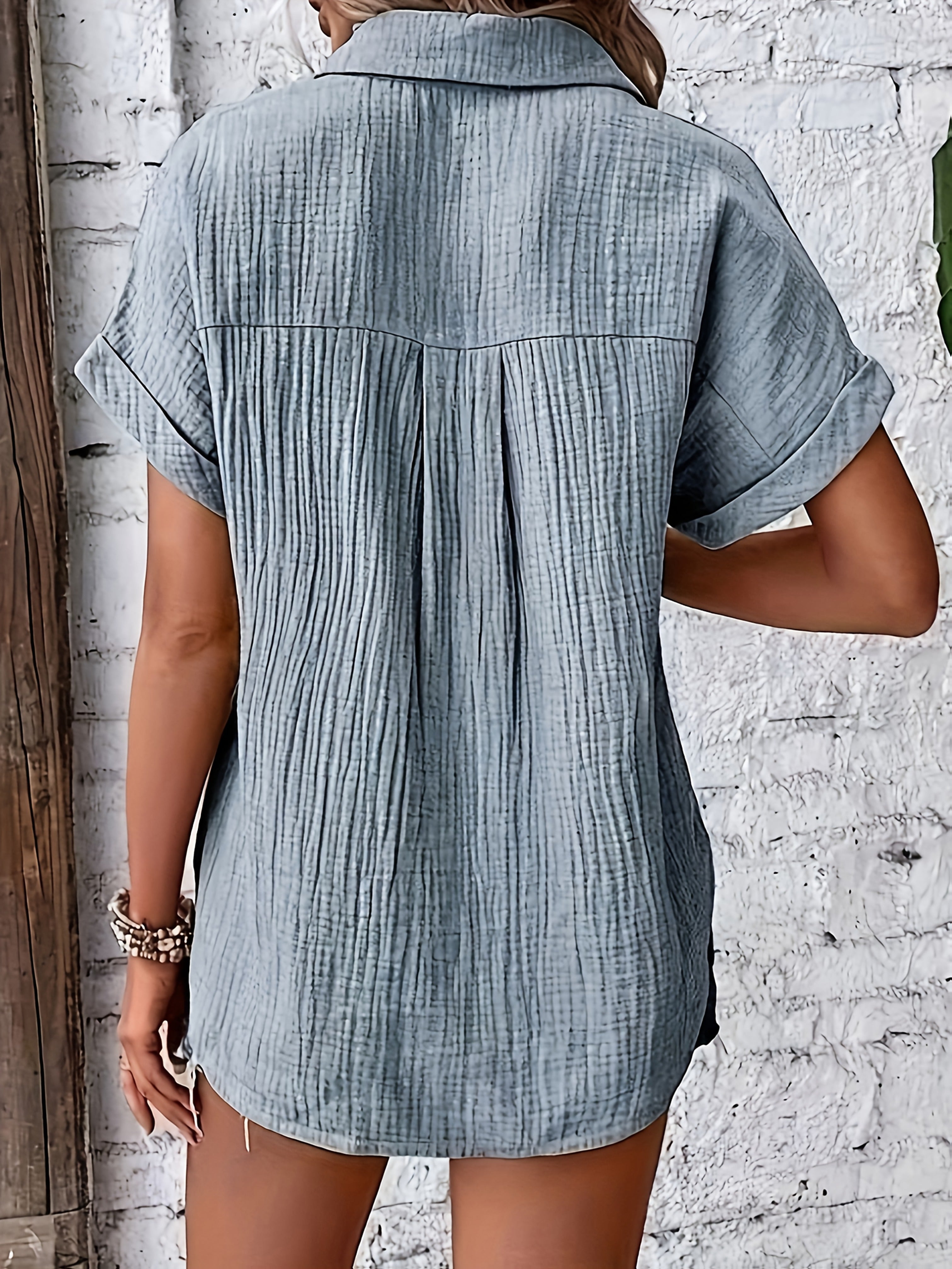 Gaelle — Collared Button-Front Short-Sleeve Top