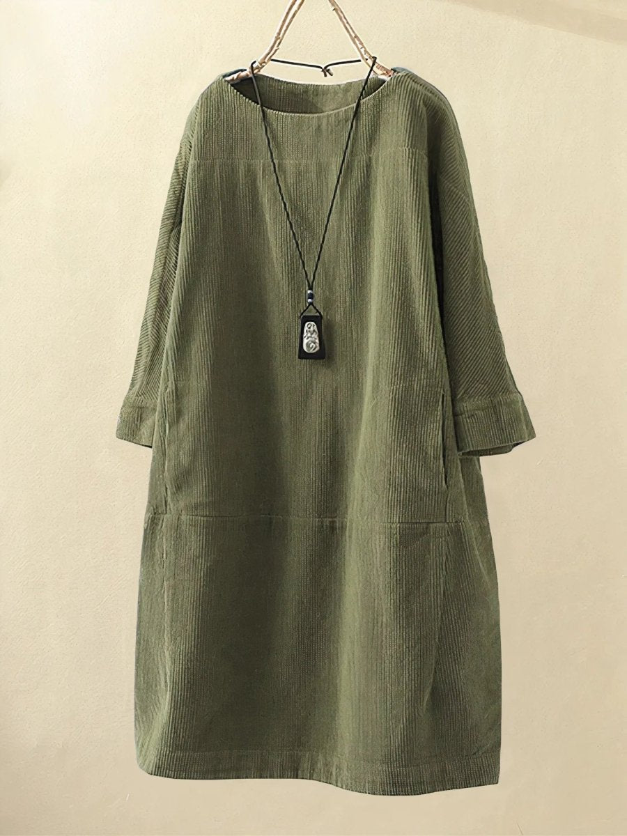 The Clara — Soft Corduroy Midi Dress