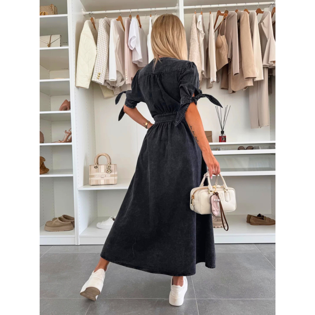 The Elara — Soft Solid V-Neck Midi Dress