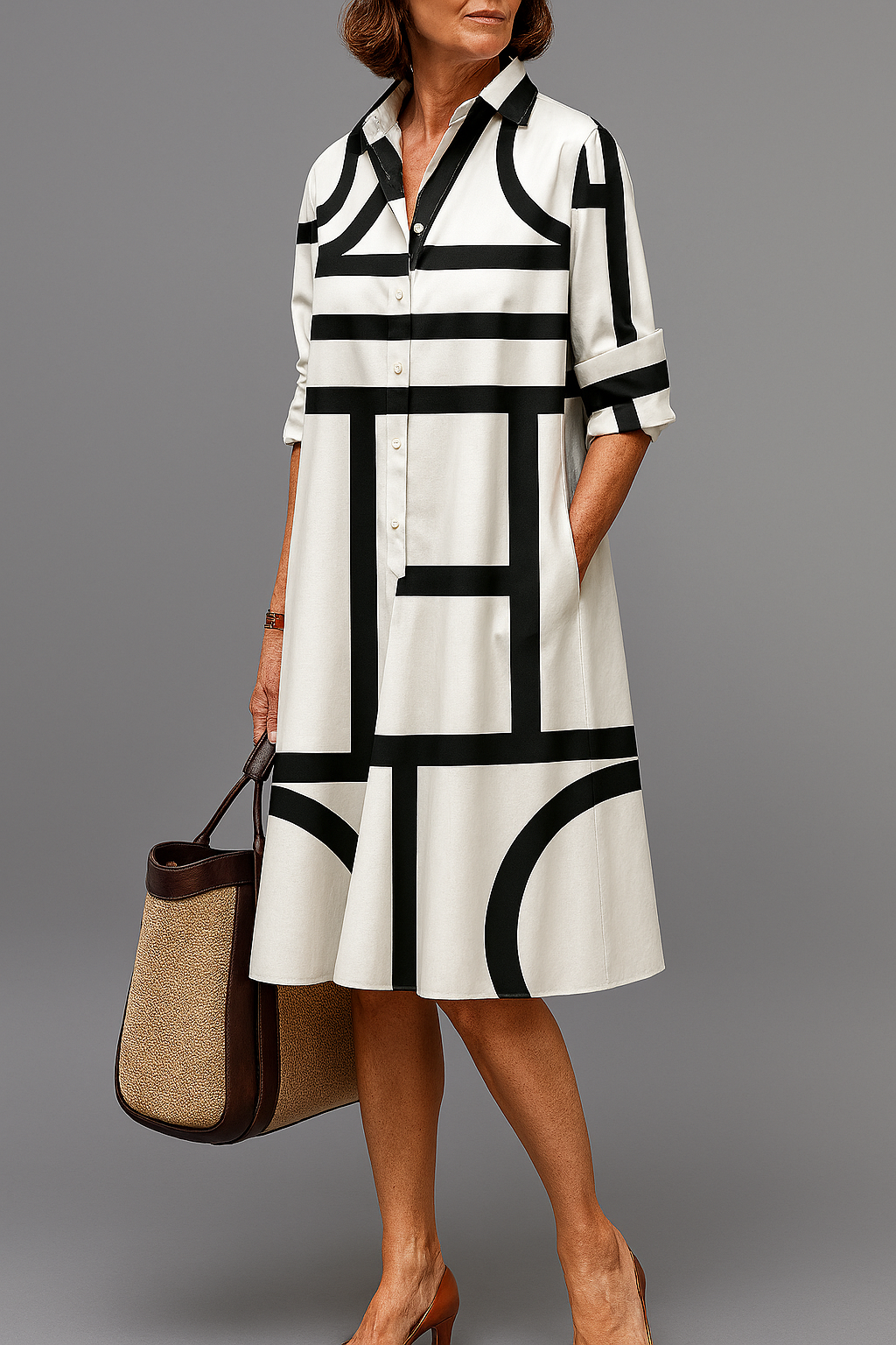 The Elara — Striped Fitted Midi Dress