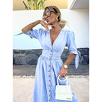 The Elara — Soft Solid V-Neck Midi Dress