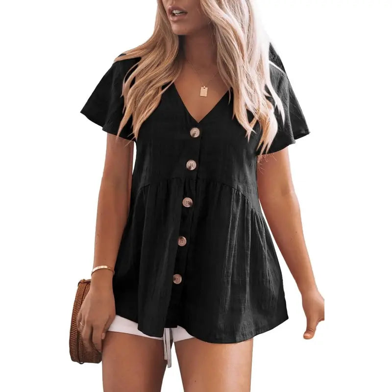 The Elara — Peplum V-Neck Knit Blouse