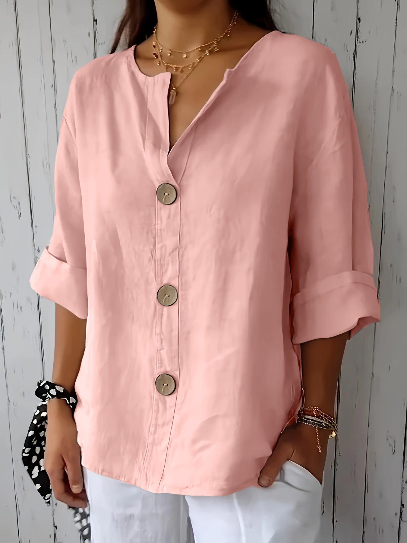 Noemie — Relaxed Button-Front Woven Blouse