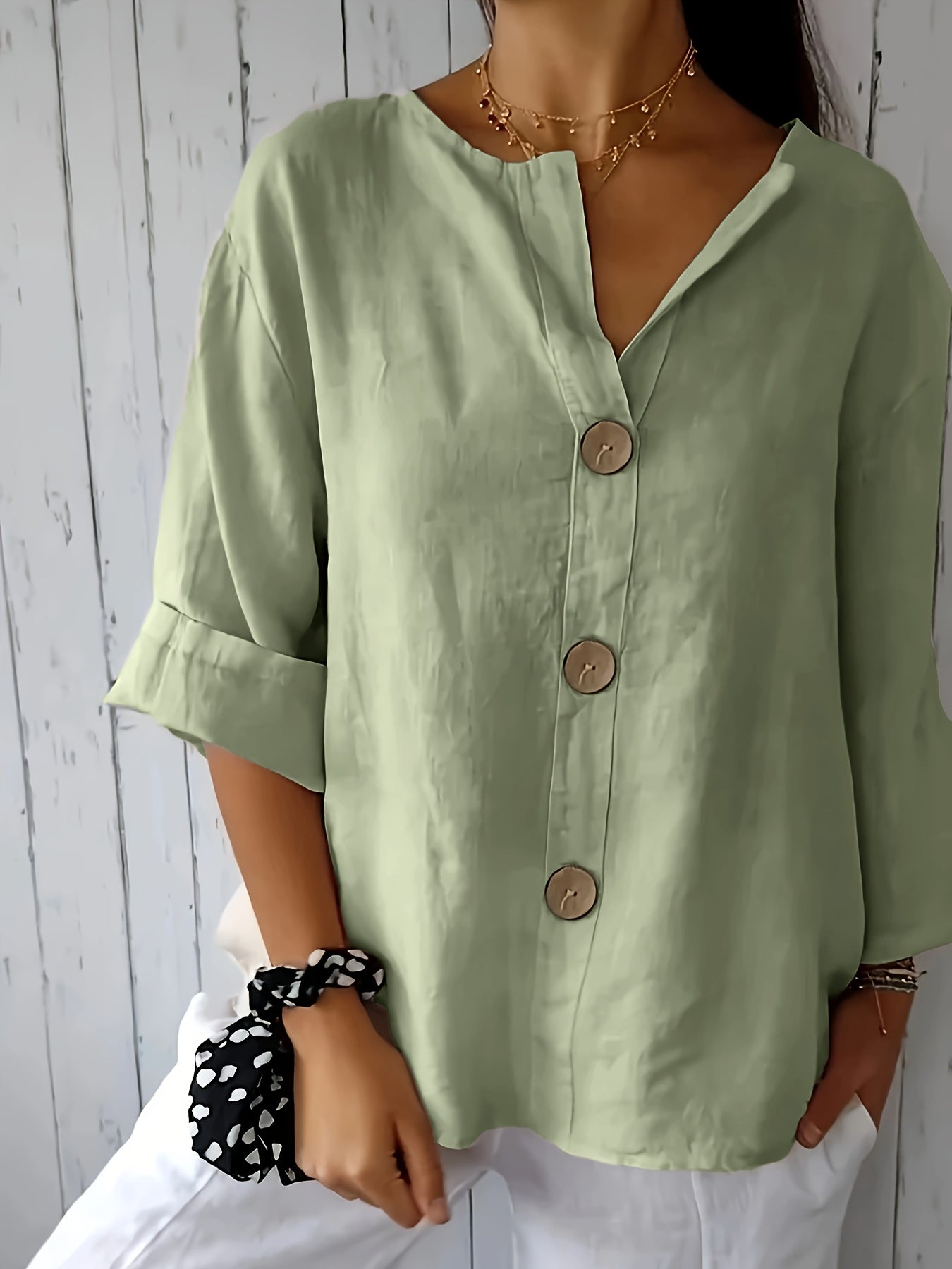 Noemie — Relaxed Button-Front Woven Blouse