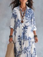 Iris — Blue Floral Button-Down Maxi Dress