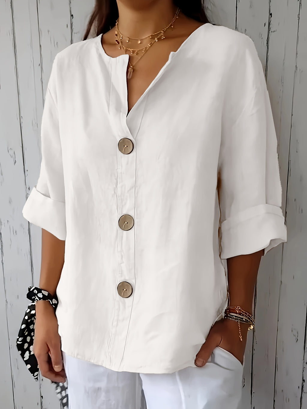 Noemie — Relaxed Button-Front Woven Blouse