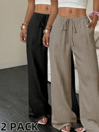 The Amélie — Casual Solid Wide-Leg Pants - SET 2 PIECES