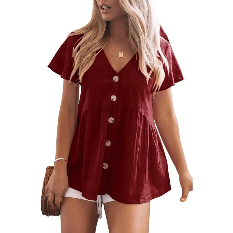 The Elara — Peplum V-Neck Knit Blouse