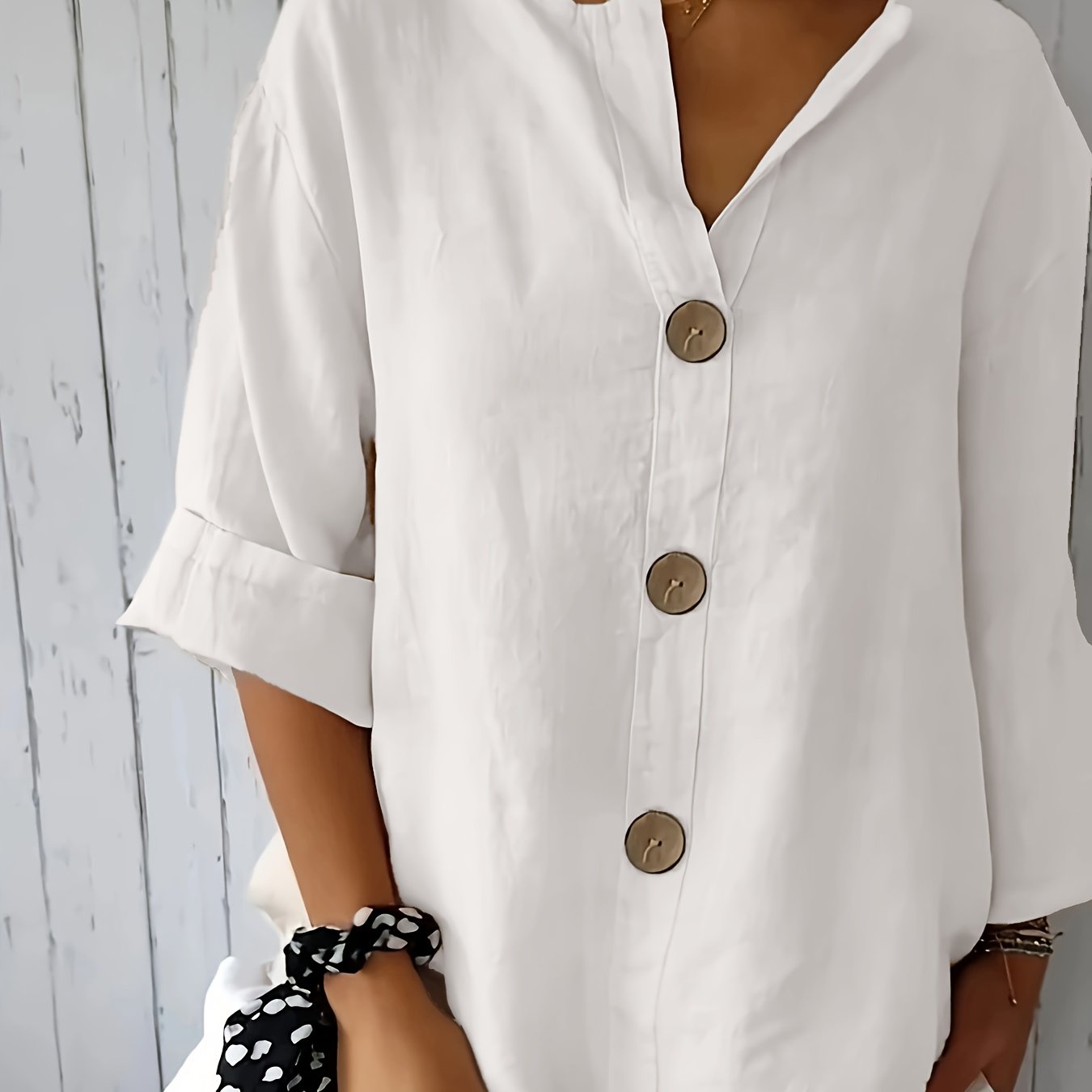 Noemie — Relaxed Button-Front Woven Blouse