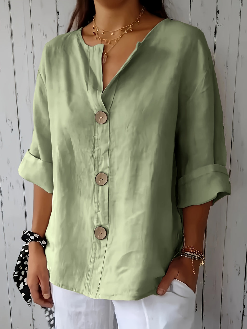 Noemie — Relaxed Button-Front Woven Blouse