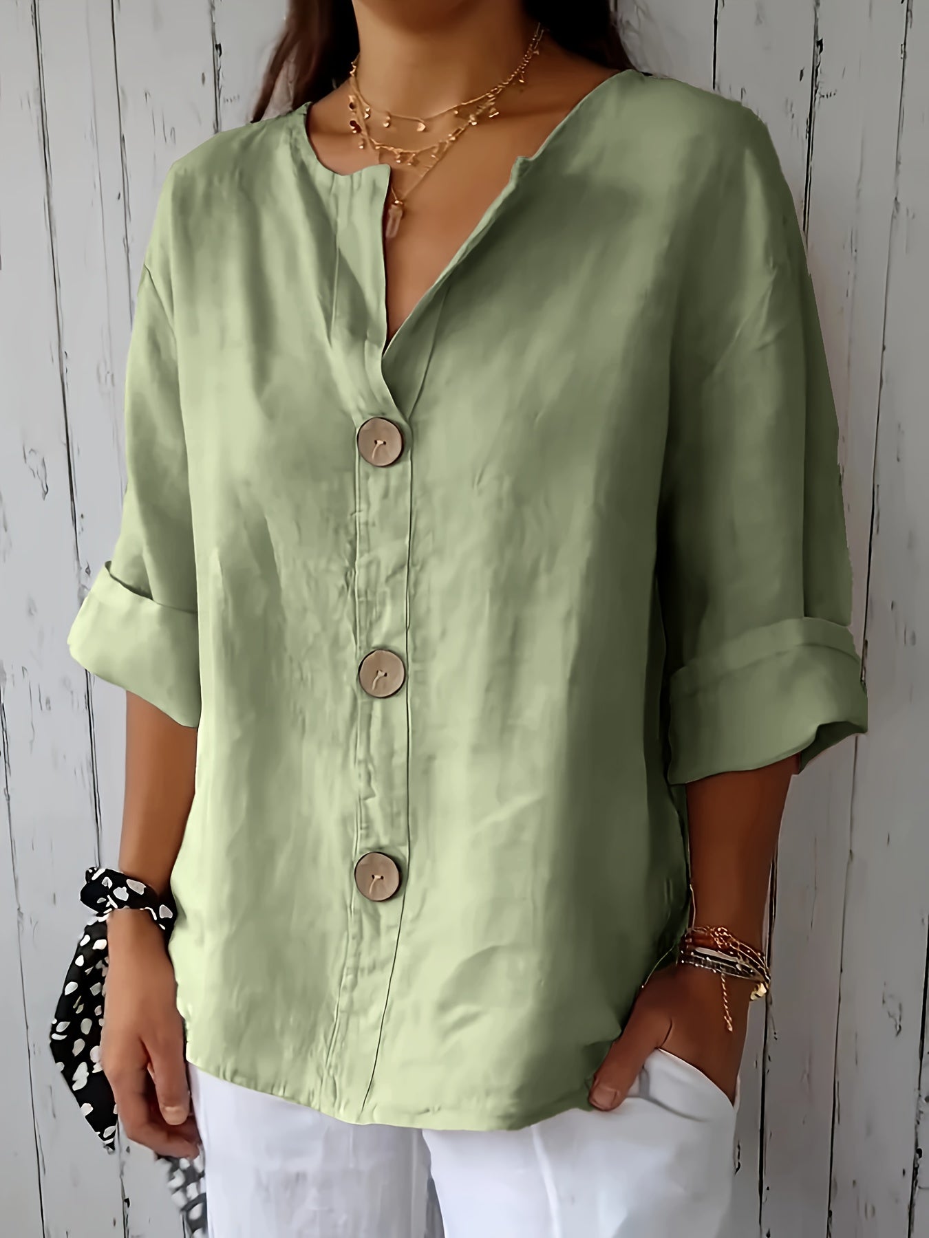 Noemie — Relaxed Button-Front Woven Blouse