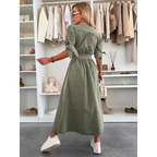 The Elara — Soft Solid V-Neck Midi Dress