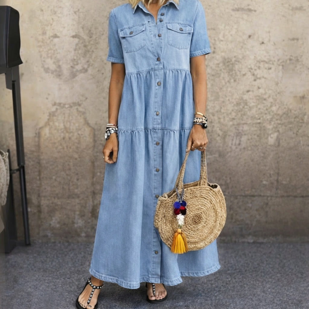 Ines — Button-Front Relaxed Midi Dress