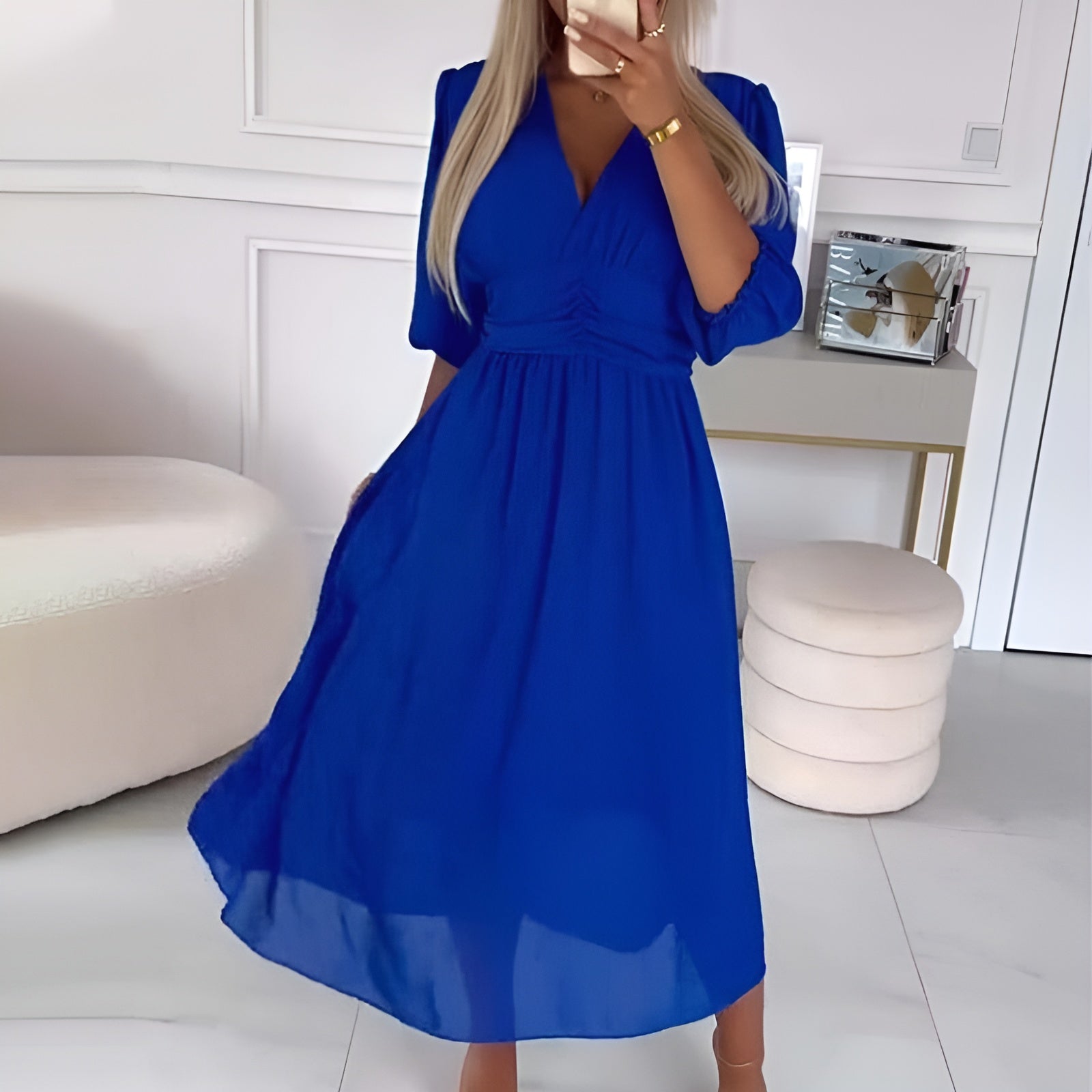 The Romane — Chiffon V-Neck Evening Dress