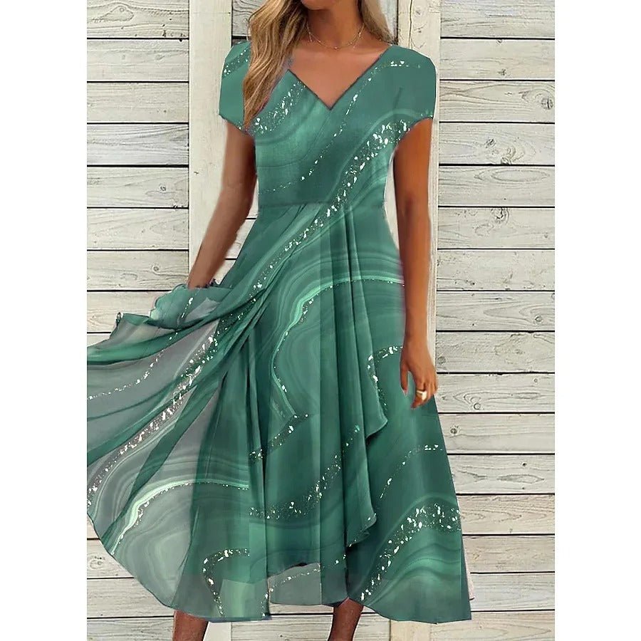 The Astrid — Flowing V-Neck Midi Dress