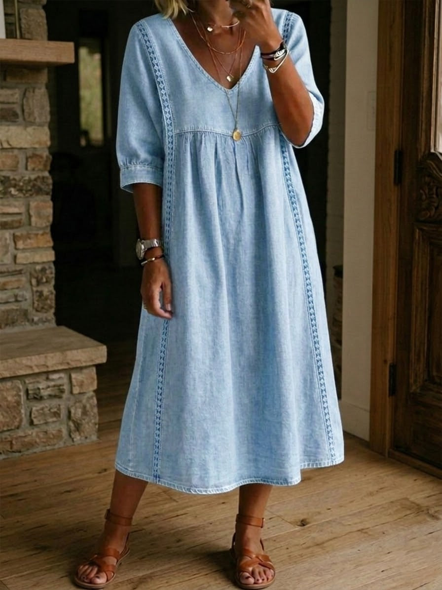 Adriana — Casual Denim Midi Dress