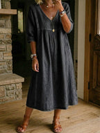 Adriana — Casual Denim Midi Dress