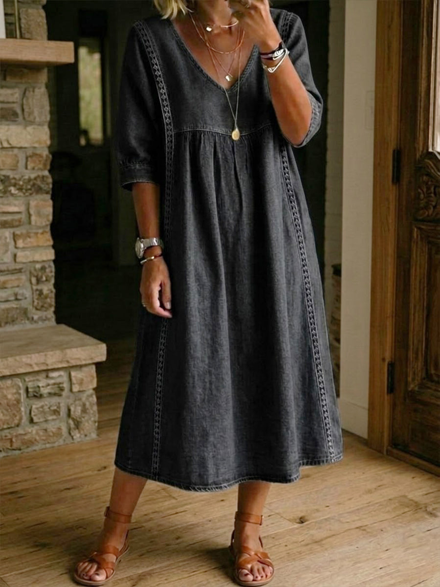 Adriana — Casual Denim Midi Dress