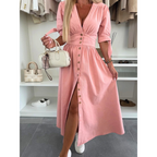 The Elara — Soft Solid V-Neck Midi Dress