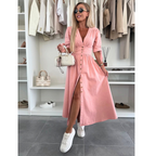 The Elara — Soft Solid V-Neck Midi Dress