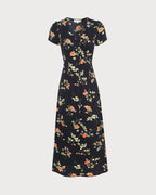 Violette — Black Floral V-Neck Maxi Dress