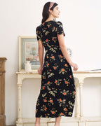 Violette — Black Floral V-Neck Maxi Dress