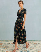 Violette — Black Floral V-Neck Maxi Dress