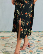 Violette — Black Floral V-Neck Maxi Dress